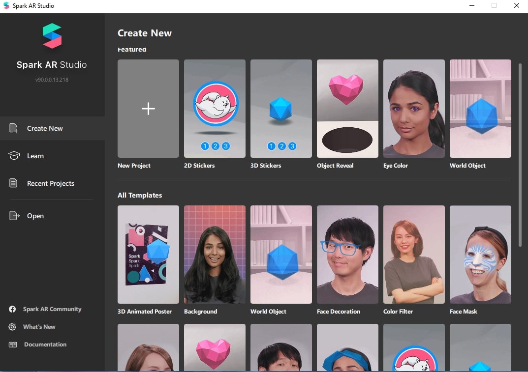 Скриншот программы Spark AR Studio
