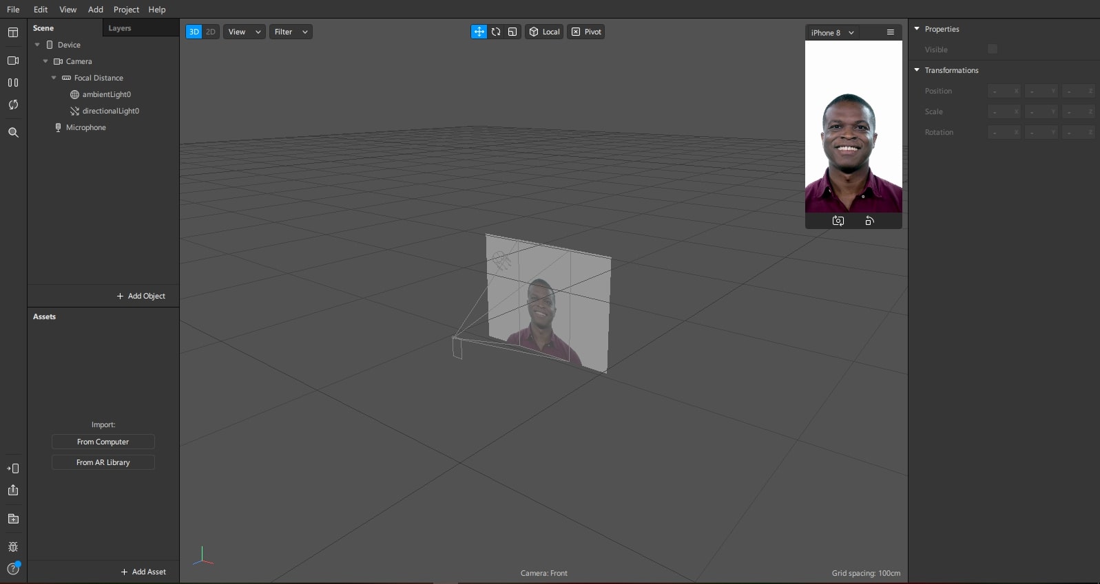Скриншот программы Spark AR Studio